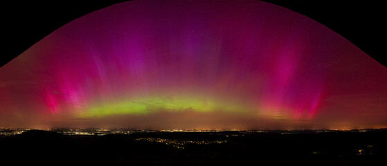 Panoramic view of the polar rlights over the Black Forest and the Upper Rhine Plain from the top of...