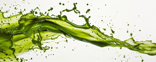 Dynamic green paint splash on white background