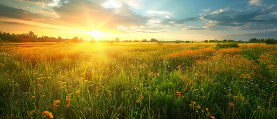 flourishing summer field in the heat of summer
