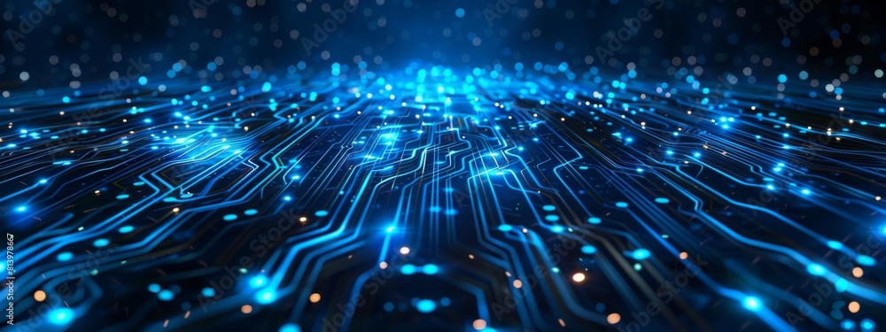 Poster abstract wave technology background with blue light digital effect background circuit connections an