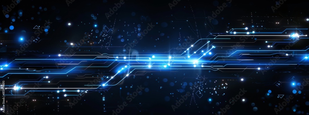 Poster abstract wave technology background with blue light digital effect background circuit connections an