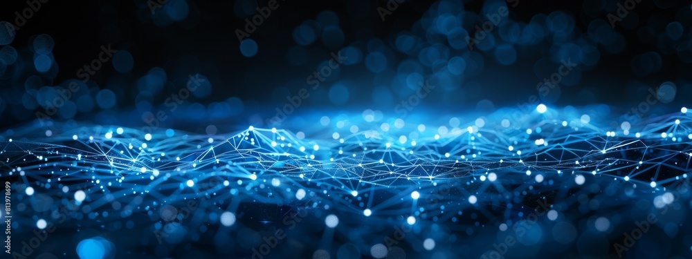 Poster abstract wave technology background with blue light digital effect background circuit connections an