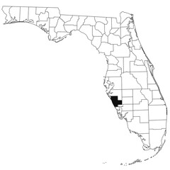 Map of Sarasota County in Florida state on white background. single County map highlighted by black colour on Florida map. UNITED STATES, US