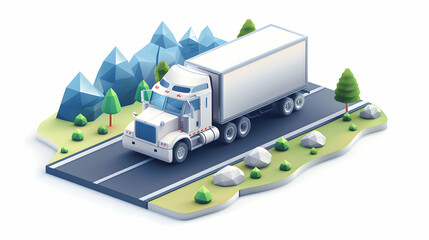 Long Haul Trucking Concept: Flat Design Icon of a Truck Driver Enjoying Solitude on Open Road with Vast Landscapes   Vector Illustration