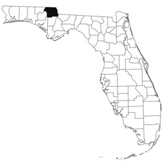 Map of Jackson County in Florida state on white background. single County map highlighted by black colour on Florida map. UNITED STATES, US