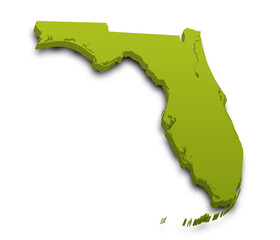 3d Map of Florida state with color.  United State of America, US, United State.