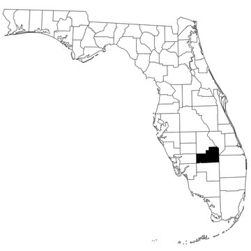 Map of glades County in Florida state on white background. single County map highlighted by black colour on Florida map. UNITED STATES, US