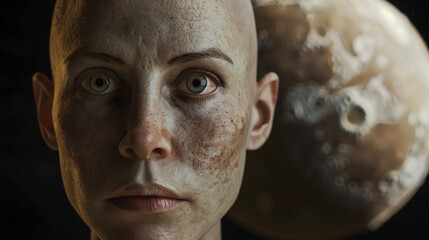 Uranus humanization. Planet Uranus if it were a woman. Set Solar system planets, astronomy humanization, science art. Model's appearance symbolizes the Uranus, its traits