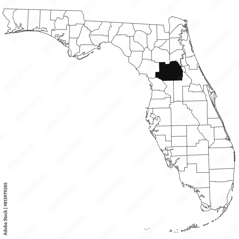 Wall mural Map of Marion County in Florida state on white background. single County map highlighted by black colour on Florida map. UNITED STATES, US