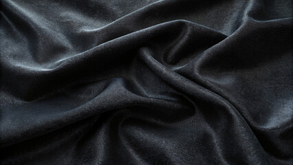 Obraz premium Luxurious black satin fabric with a smooth, shiny texture for an elegant background or drapery
