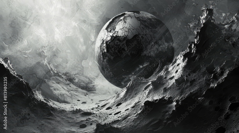 Poster a captivating 3d render of abstract black and white art showcases a monochrome background featuring 