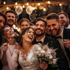 happy and laughing happily at wedding celebration in generative ai
