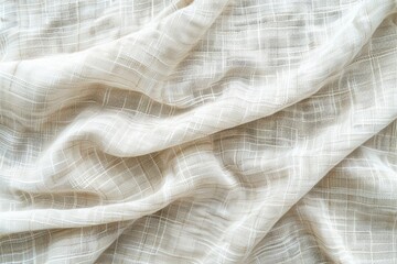 Elegant White Linen Fabric Texture with Subtle Stripes and Soft Folds