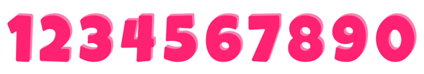 Set of pink 3D numbers isolated on white background, vector. For design of birthday, anniversary, discount coupons, advertising. For study and school.