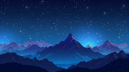 Mountain Ridge Under Stars: Stars Twinkling Above Rugged Mountains with Starry Border   Flat Design Icon Concept
