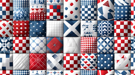 Patriotic Quilt Pattern Tiles: Traditional Quilt Patterns in Patriotic Colors for a Homespun American Feel