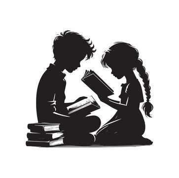recommend clip art: boy and girl reading book silhouette  illustration collection