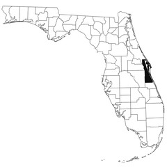 Map of Brevard County in Florida state on white background. single County map highlighted by black colour on Florida map. UNITED STATES, US