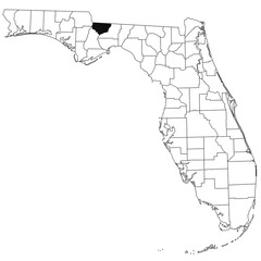 Map of gadsden County in Florida state on white background. single County map highlighted by black colour on Florida map. UNITED STATES, US