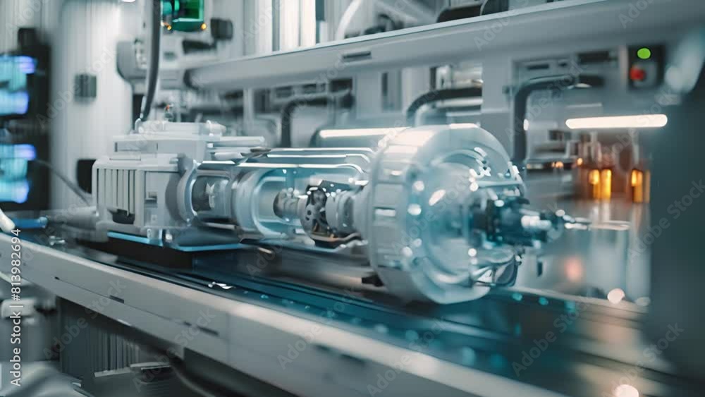 Poster detailed view of a machine in operation within a factory setting, showcasing industrial equipment an