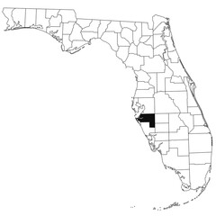 Map of Manatee County in Florida state on white background. single County map highlighted by black colour on Florida map. UNITED STATES, US