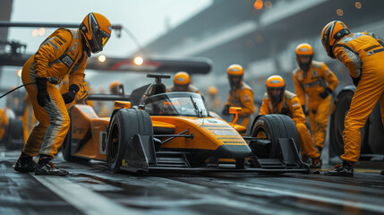 Motorsport pit crew in action