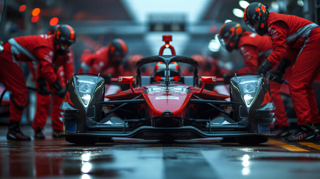 Motorsport pit crew in action