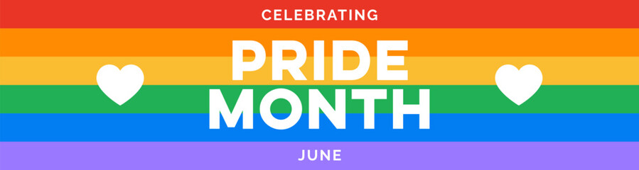 Pride Month Banner. Rainbow Background with Pride Month Typography. LGBTQ+ Pride Month Vector Design Template.