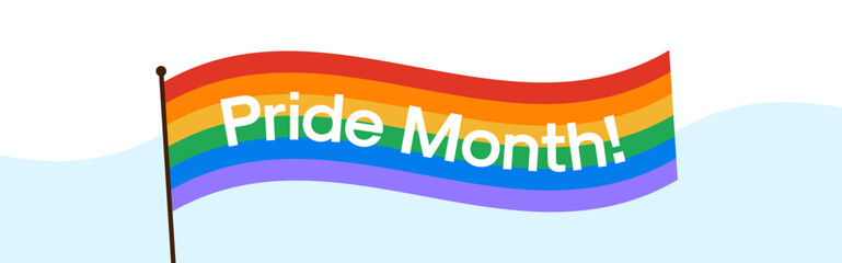 LGBTQ Pride Month Banner with Pride Flag Illustration. Waving Pride Flag with Pride Month Text.