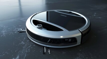 Fototapeta premium Robot vacuum cleaner on hardwood floor at home