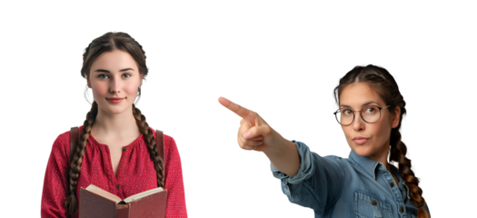 Teachers’ Day set of American woman with glasses, teaching, Isolated on Transparent Background, PNG