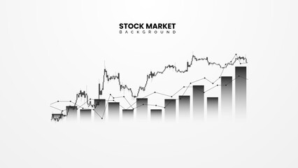 Financial bar chart, candlestick, bond data, and upward-sloping graph on a white background. Improved business information and financial growth data. Successful stock market wallpaper