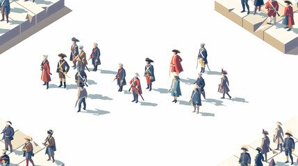 Revolutionary War Tiles: Educational Icons with Historical Motifs for Commemoration   Flat Design Illustration