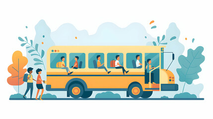 School Bus Driver on Duty: Ensuring Safe Passage for Children with a Warm Smile. Flat Design Icon Concept for Transportation and Education. Stock Illustration.