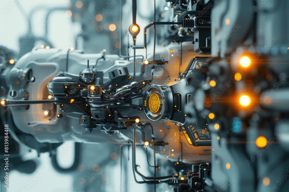 Poster detailed view of a machine in a factory, suitable for industrial concepts