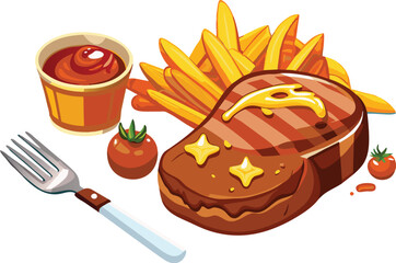 beef steak vector flat illustration