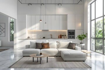 Fototapeta premium Scandinavian Minimal : This style emphasizes simplicity, functionality, and light. It often features a neutral color palette, clean lines, natural materials like wood and leather, and plenty of natur