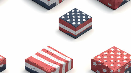 Classic American Flag Themed Tiles with Stars and Stripes   Flat Design Icons for National Pride and Heritage