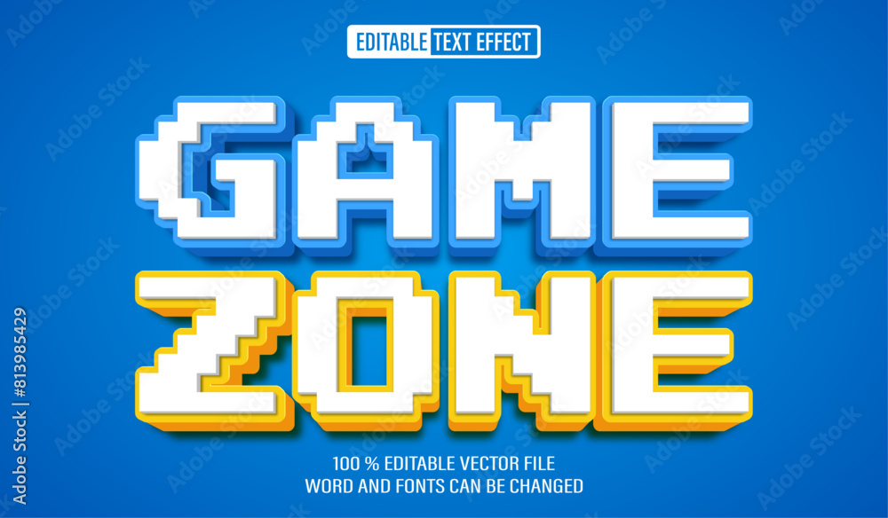Fototapete editable 3d text style effect - game zone pixel text effect template