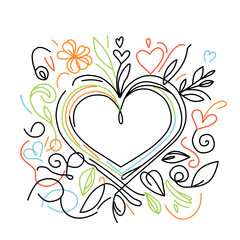 Abstract heart with floral ornament. Hand drawn floral heart. 