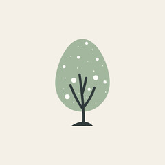 Green Tree with White Fruits Vector Flat Illustration