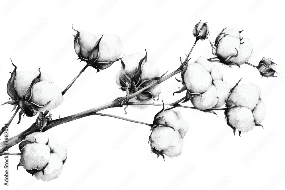 Poster a monochromatic image of a cotton branch, versatile for various projects