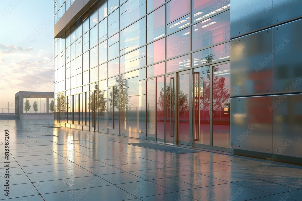 Aufkleber a large building with numerous windows, perfect for business concepts