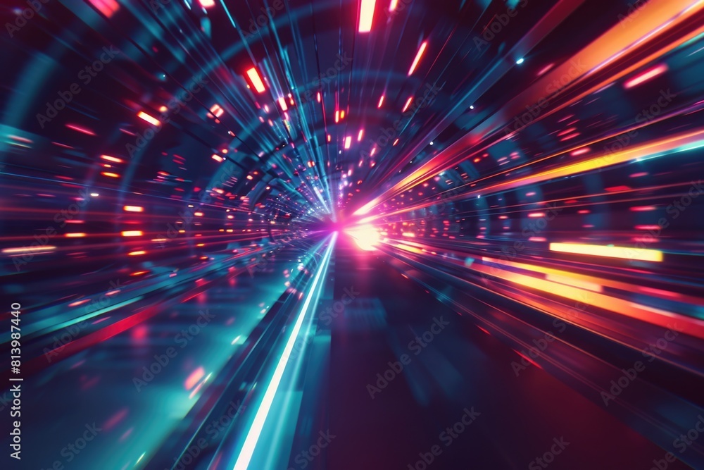 Poster blurry image of a train passing through a tunnel. suitable for transportation themes