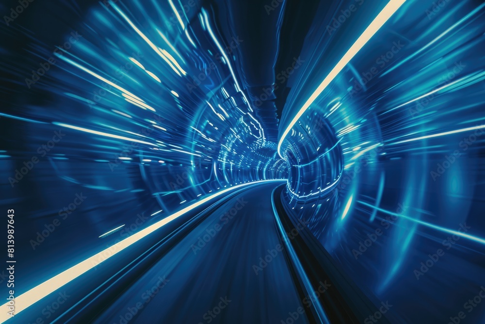 Poster a train passing through a dark tunnel. suitable for transportation concepts
