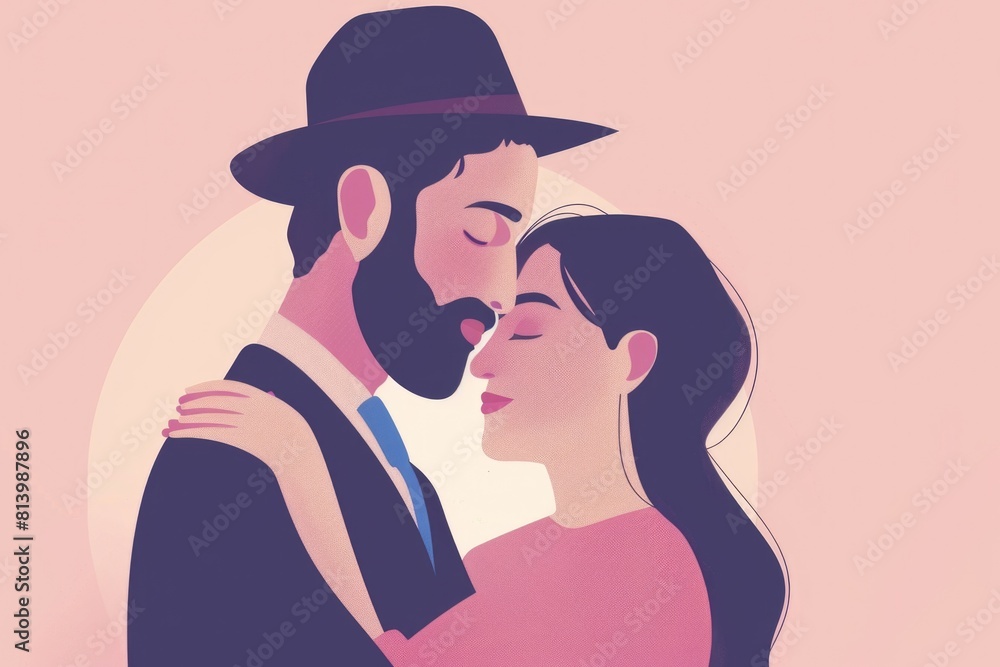 Poster A man and a woman hugging closely. Suitable for various romantic concepts