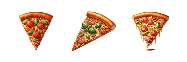 Set of illustration of Pizza slice clipart, isolated over on transparent white background