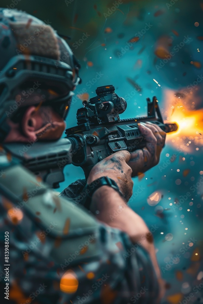 Poster a man holding a gun. suitable for security and crime concepts