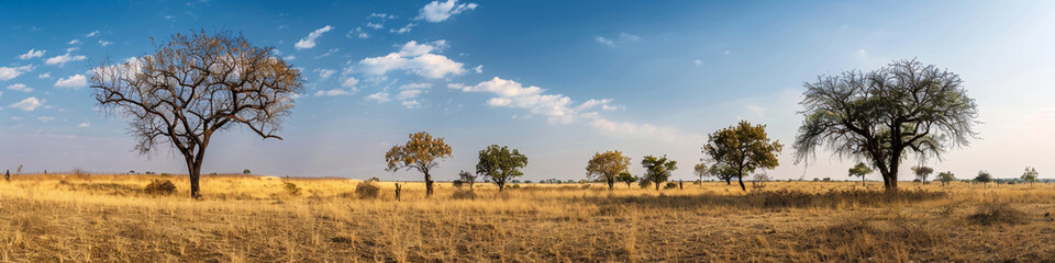 lush deserted field with dry, empty trees