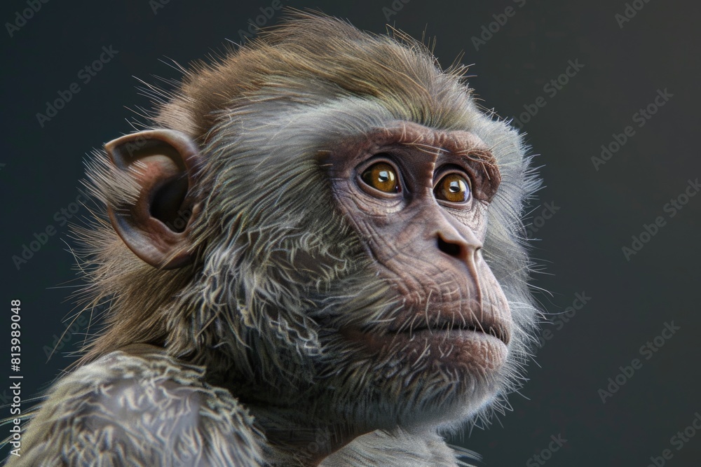 Poster close up of a monkey's face on a black background. suitable for nature and wildlife themes